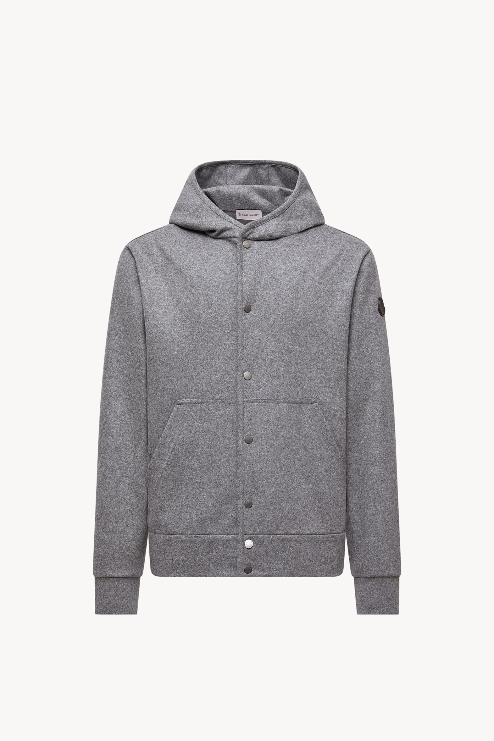 Wool Blend Zip-Up Hoodie Men Grey Moncler 2